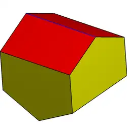 Elongated gyrobifastigium with four pentagonal faces and four rectangular faces. Like the gyrobifastigium, it is a space-filling polyhedron.