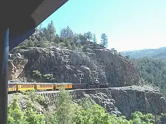The Durango and Silverton Narrow Gauge Railroad, now a heritage railway, formerly connected the Four Corners area to the national rail network.