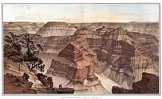 Panorama from Point Sublime, illustration of the Grand Canyon by Holmes, published in Clarence E. Dutton, The Tertiary History of the Grand Cañon District (1882), sheet XV.
