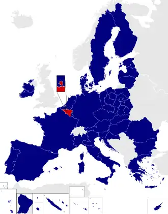 Map of the European Parliament constituencies with French-speaking electoral college highlighted in red