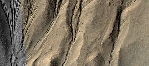 Close view of gully alcoves Picture is about 1 km across.