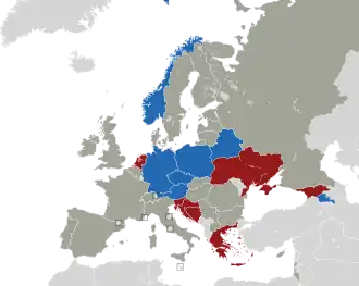 A coloured map of the countries of Europe