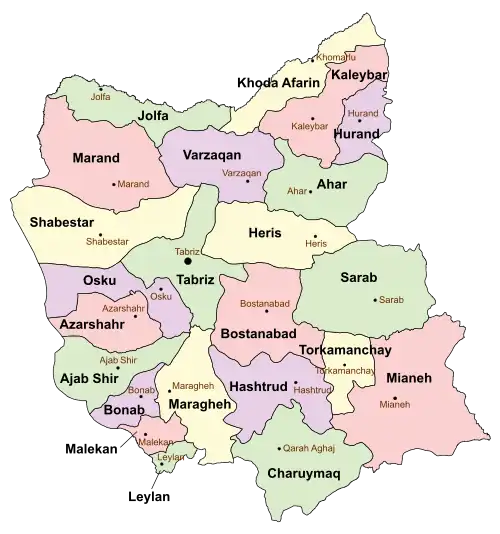 Counties of East Azerbaijan Province