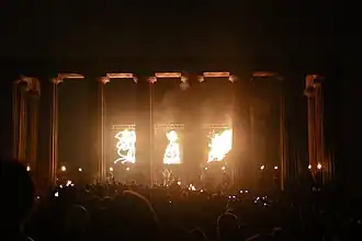 The Edinburgh Beltane Fire Festival in front of the National Monument of Scotland