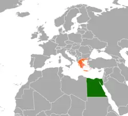 Map indicating locations of Greece and Egypt
