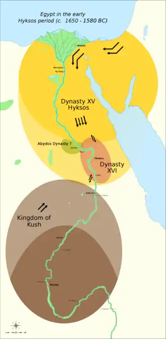 Map of Egypt during the Fifteenth, Abydos, and Sixteenth Dynasties