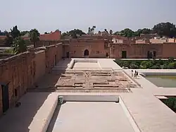 The eastern pavilion (the Qubbat al-Zujaj), no longer standing today but showing remains of the underground water infrastructure