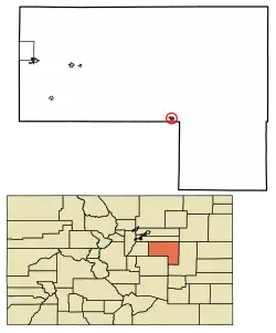 Location of Simla in Elbert County, Colorado.