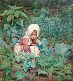 Girl picking cucumbers, oil on canvas – private collection
