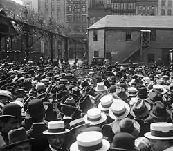 Photograph of Emma Goldman speaking in a crowd