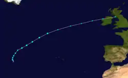 A track map of Tropical Storm Ernesto