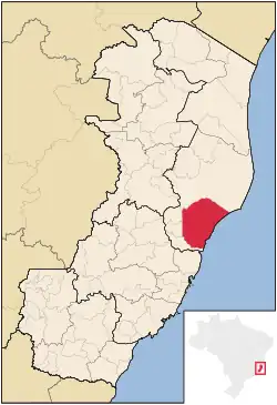 Location of Aracruz in Espírito Santo