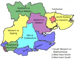 Map of parliamentary constituencies in Essex 1885–1918