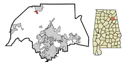 Location in Etowah County and the state of Alabama