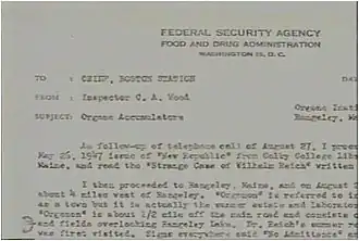 typewritten letter on Food and Drug Administration headed paper