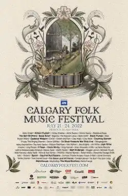 Promotional poster for the Calgary Folk Music Festival 2022. Artwork by Geneva L. Haley.