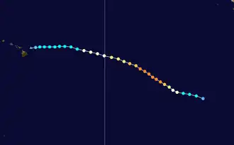 The storm moved westward to Hawaii