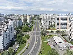 Praga-Południe, the most densely populated district of Warsaw (8,839 people/km2), is composed mainly of apartment blocks built during the times of the Polish People's Republic.[169]
