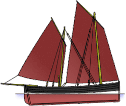 A sailing Fifie, showing the main dipping lug and the mizzen standing lug.