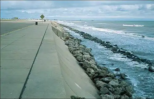 Hard structures, such as the Galveston seawall, can increase erosion of adjacent beaches.