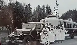 Soup staff with truck and bus