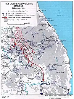 A map with multiple red arrows running southward