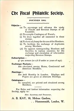 Fiscal Philatelic Society advert