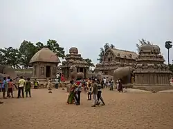 Pancha Rathas at Mahabalipuram, an archaeological site in Tamil Nadu, India (7th to 8th centuries CE)