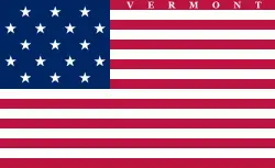 An early flag for Vermont, which was substantially identical to the US flag of the time