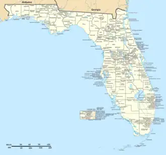 High resolution map of the state of Florida with all municipalities