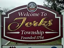 Forks Township's welcome sign in November 2020
