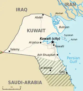 The former Divided Zone between Saudi Arabia and Kuwait.