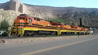 Arizona Eastern Railway GE B40-8 diesel locomotives 4005, 4008, 4012 and 40__ in Clifton AZ, March 4, 2015