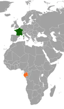 Map indicating locations of France and Gabon