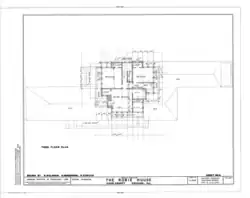 Floor plan of the third story. This story is labeled in the plan as the second floor, since it uses European numbering.