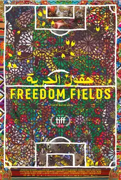 The film's poster; Images of women hidden behind a multi-colored, beautiful Islamic-art stained-glass window, which is decorated with the shape of a soccer field.