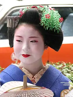 A maiko wearing willow hair ornaments