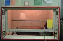 A light green metal enclosure with a partially opened glass sash at front