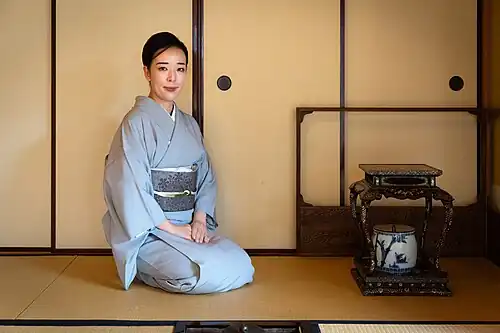 Fuyuko Kobori of Kobori Enshu in traditional Japanese kimono, The First Female Iemoto
