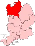 Locator map of Gainsborough constituency in Lincolnshire from 2024