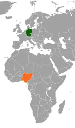 Map indicating locations of Germany and Nigeria