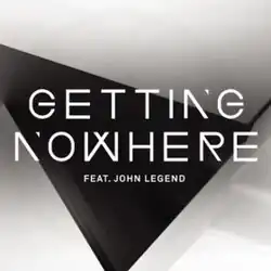 A black triangle and brown background. The performer and single is 'GETTING NOWHERE FEAT. JOHN LEGEND'