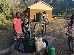 Girls collecting water from a borehole in Moroto, Uganda.