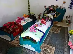 Interior of Gjirokastër tyrbe shrine with Sufi saints tombs.