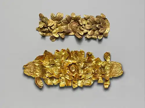 Etruscan funerary wreath, 4th–3rd century BC, gold, Metropolitan Museum of Art