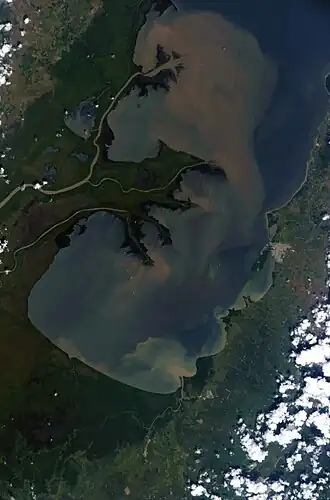 Satellite view of the Gulf of Urabá with the deltas of the Atrato River