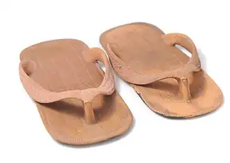 Rubber gomu zori, frequently used in bathrooms, and left at the bathroom door