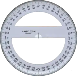A 400 gon protractor marked in gradians.