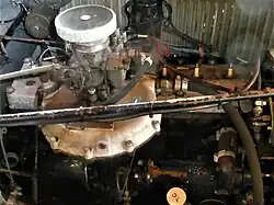 Graham 8 cyl. engine, top view dominated by centrifugal supercharger