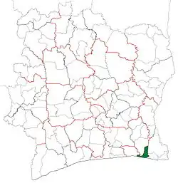 Location in Ivory Coast. Grand-Bassam Department has retained the same boundaries since its creation in 1998.